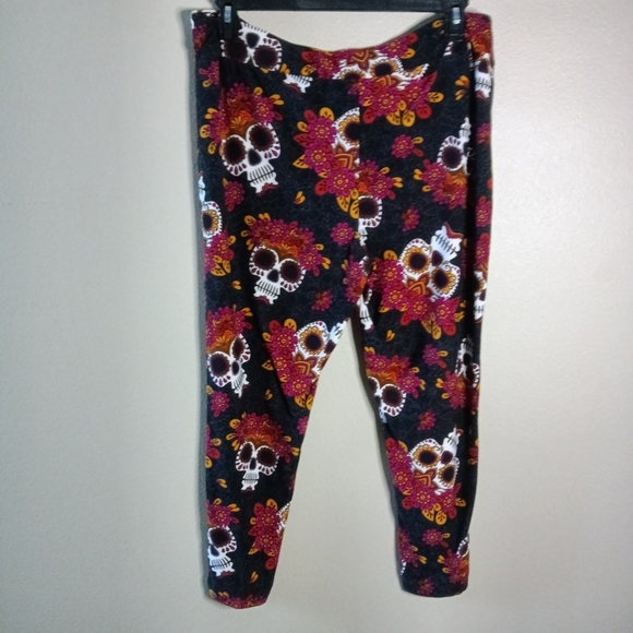 Terra & Sky Full Length Sueded Leggings Skull Flower Crown Print Size Plus 2X - Picture 6 of 9